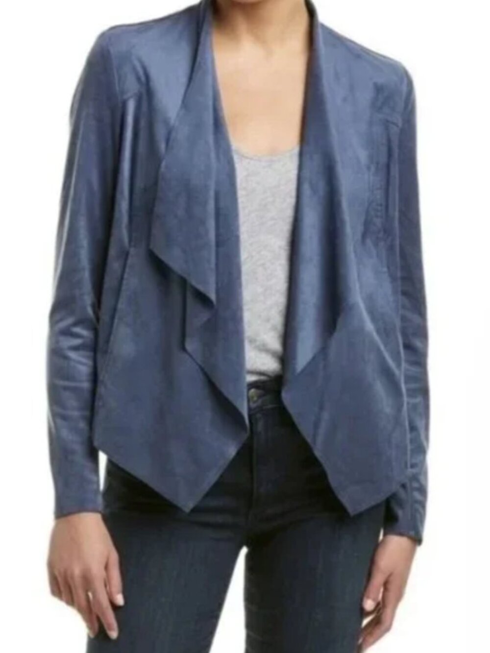 Kut from the Kloth Blue Faux Suede Waterfall Jacket Large